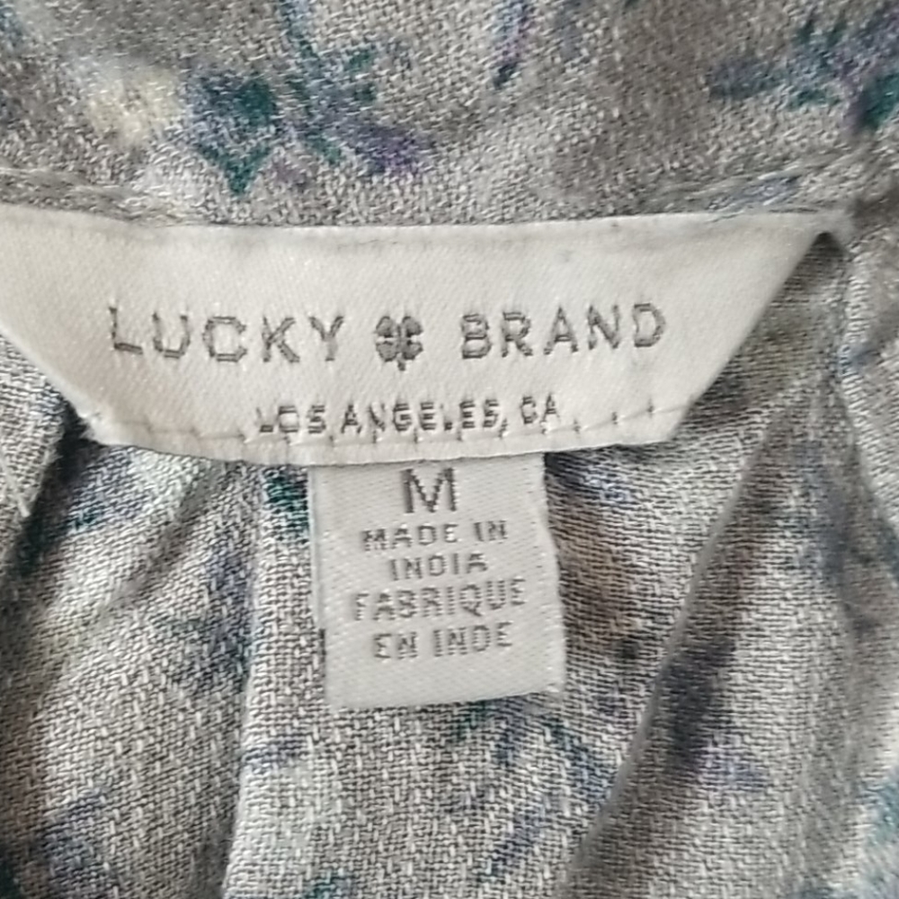 ❤Lucky Brand Women's Medium Gray and White Blouse - Picture 6 of 6